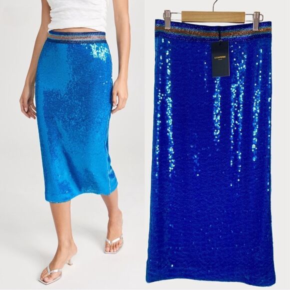 NWT Le Superbe Liza Skirt in Blue Sequin Shine - Picture 1 of 11
